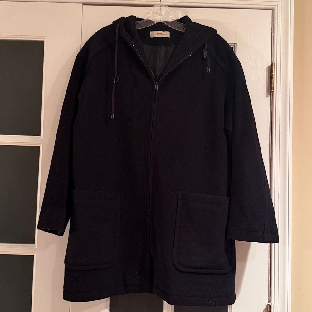 Calvin Klein Black Hooded wool blend Coat